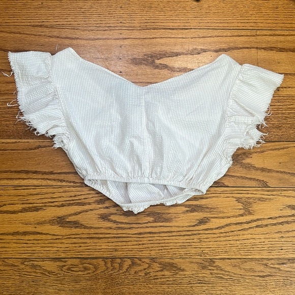 Rachel Comey Cream Cotton Coastal Cinched Short Sleeve Cropped Top CC - Picture 3 of 3